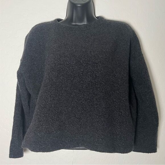 Eileen Fisher Wool Charcoal Gray Boxy Drop Shoulder Oversized Sweater XS - Picture 1 of 8